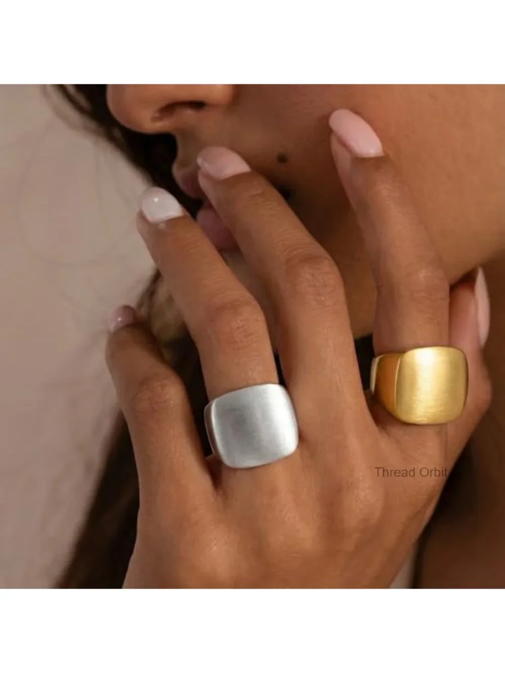 Brushed Gold Statement Chunky Dome Square Ring